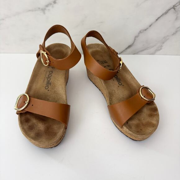 Birkenstock Papillo Womens Sibyl Strappy Sandal Size 7 Comfort Wedge Tan - Picture 1 of 10